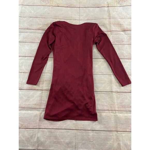 NWT BooHoo Burgundy Long Sleeve Ruched Bodice Dress - 10 - Picture 12 of 12